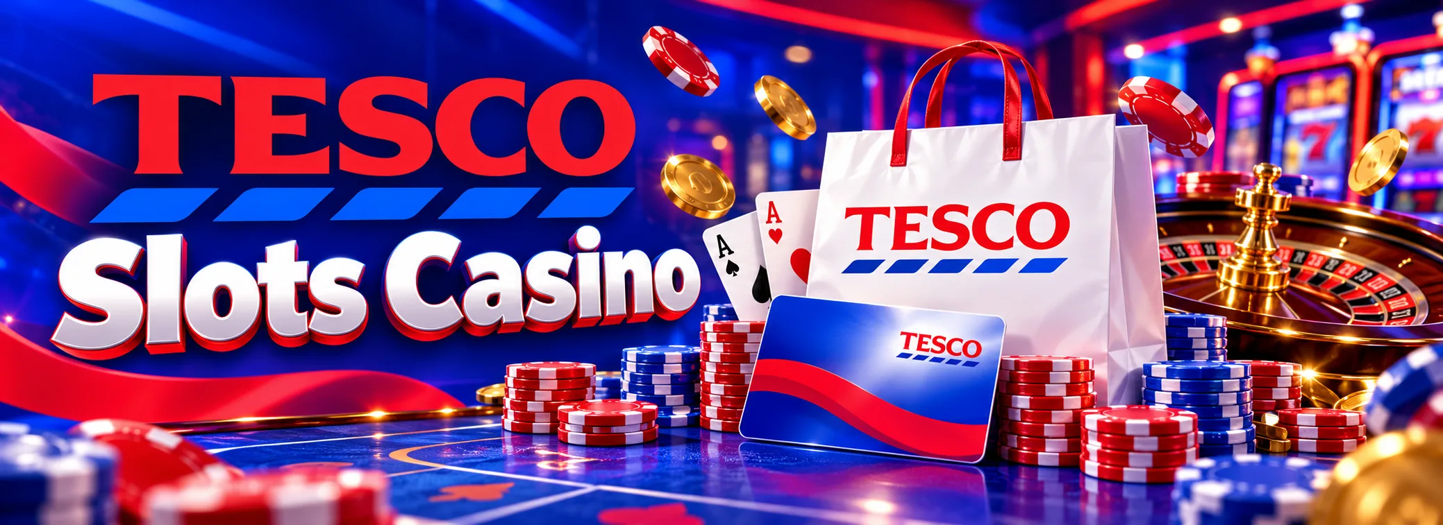 Tesco Slots Casino dark lobby banner showing the £1,500 match and 250 free spins